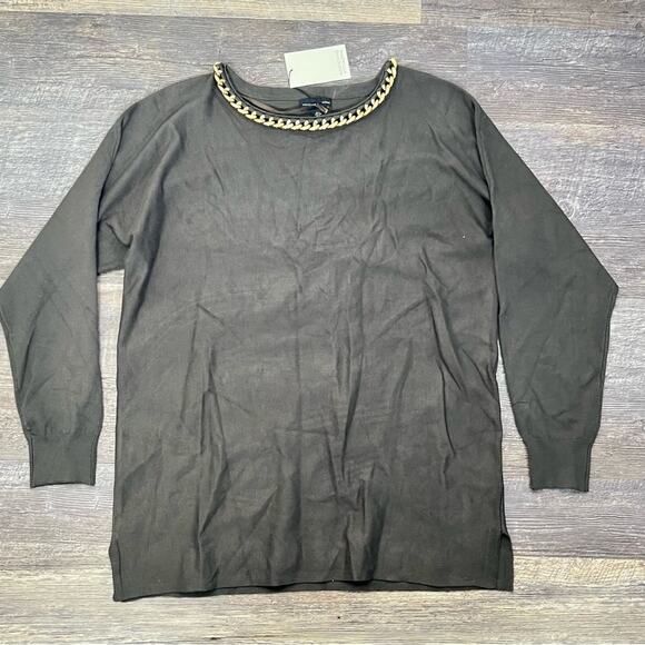 NWT Adrienne Vittadini army green knit sweater w gold chain neck large L B163 - Picture 1 of 4